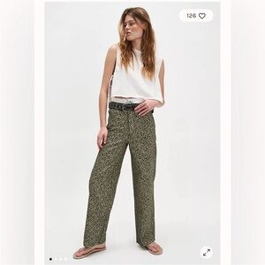 FP Movement by Free People Green Patterned Wide Leg Pants 100% cotton